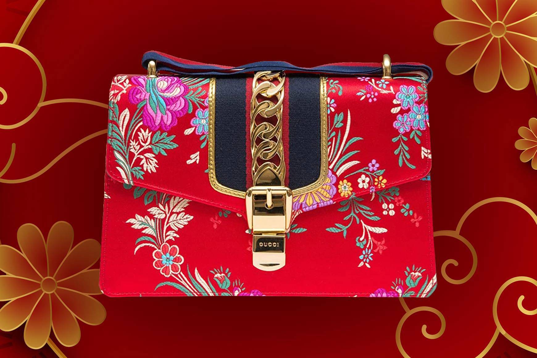 Gucci Sylvie Red Jacquard Leather Handbag